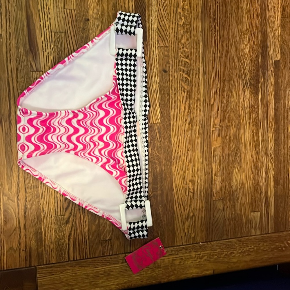 Candies bikini bottom style kk03T93J ride the wave bright pink white black check